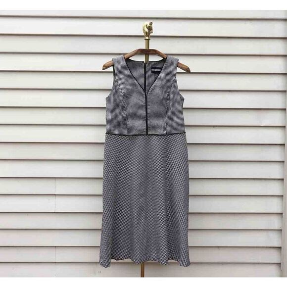Vintage 90s Requirements Black Gingham V-Neck Fit and Flare Dress - Picture 1 of 7